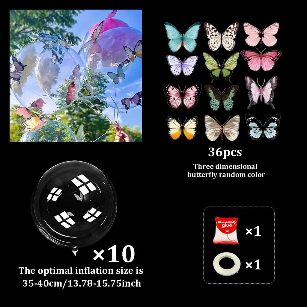 5/10pcs Color 3D Butterfly Transparent Popo Balloon Set Rose Petals Wedding Birthday Shower Butterfly Theme Decoration