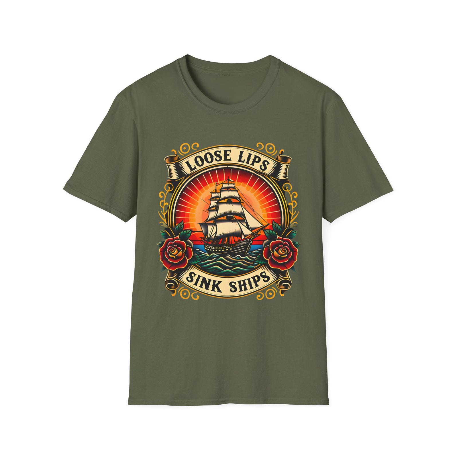 Loose Lips Sink Ships Tee Shirt, Unisex Softstyle Shirt, Fun Gift for Sailors, Casual Wear, Beach Outfit S