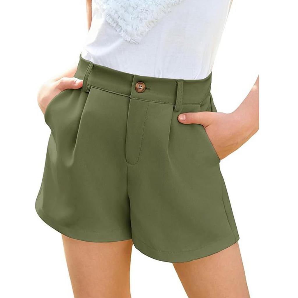Girls' Elastic Waist Shorts - Solid Color Wide Leg With Pockets