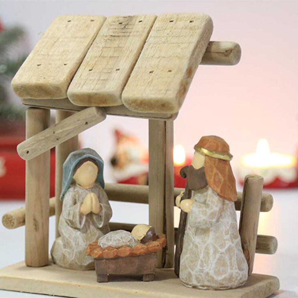 1pc Christmas Nativity Scene Figurines Statue Manger Ornament Home Office