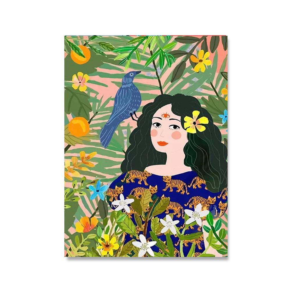 Abstract Fashion Moroccan Girl Flowers Wall Art Canvas Painting Nordic Posters and Print Wall Picture For Living Room Home Decor