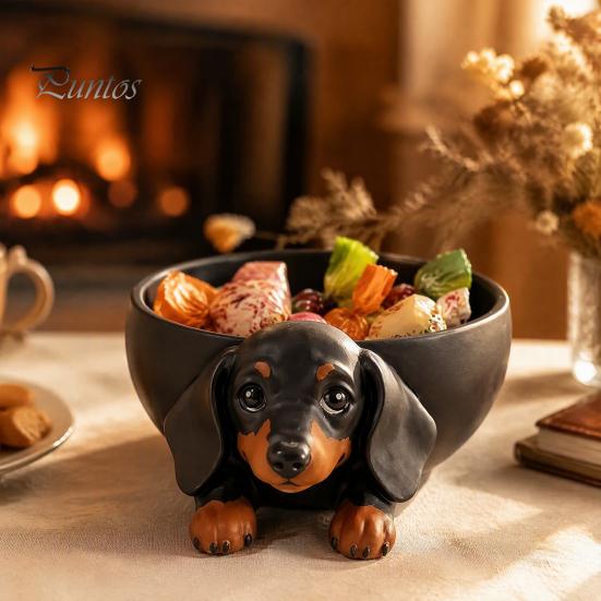 Süßer Schreibtisch-Organizer 3D-gedruckte Dackel-Aufbewahrungsschale, Harz-Hundeform für Schlüssel Schmuck, Dekorativer Kreativer Snackteller Schmuckschale,