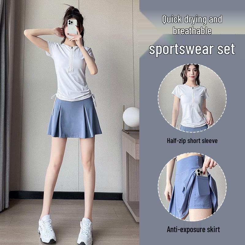 Women's Summer 2025 Quick-Dry Badminton & Tennis Outfit - Short Skirt Fitness & Yoga Suit