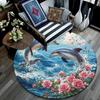 Dolphins Round Area Rug,Carpet Rug for Living Room Bedroom Sofa Playroom Decor,Non-slip Floor Mat