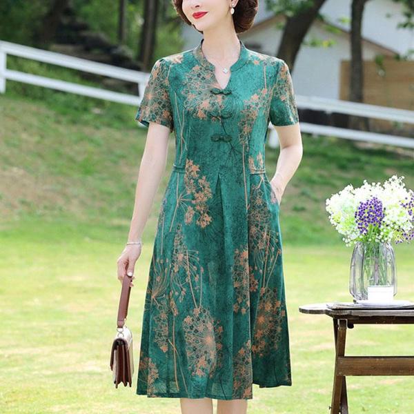 Cheongsam retro, mamă de vârstă mijlocie și în vârstă, costum cu fustă slabă, rochie largi de lungime medie de gamă înaltă
