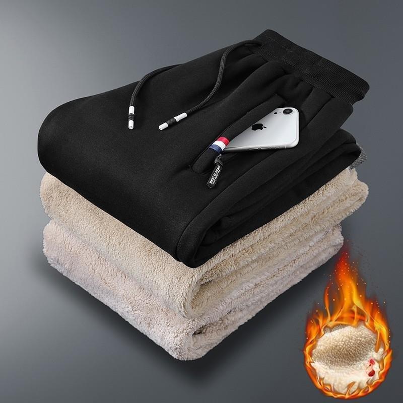 Autumn and Winter Lamb Velvet Casual Pants Men's Velvet Thick Large Size Loose Sports Pants with Feet Straight Warm Pants