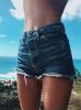 High-Waisted Ripped Fringed Denim Shorts for Women