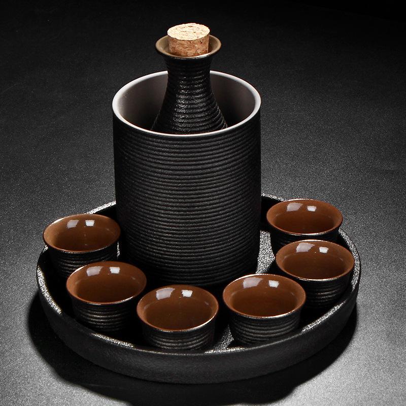 Household Japanese-style Shochu Pot Black Pottery Sake Ceramic Small Wine Cup Wine Dispenser White Wine Glass Warm Wine Wine Set
