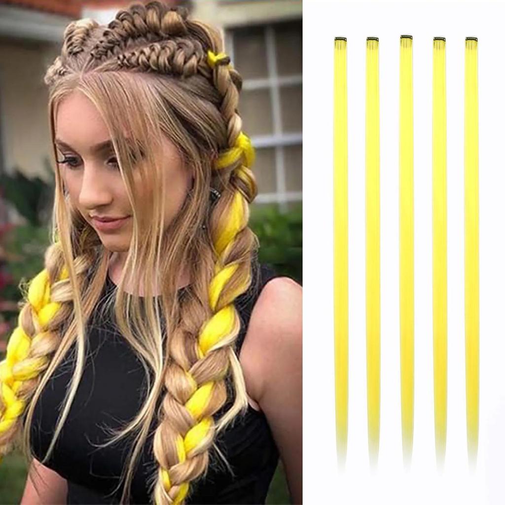 ALAN EATON 22 Inches 5Pcs/Pack Sparkle Hair Extensions Clip In Rainbow Shiny Sparkle Hair Tinsel Heat Resistant Sparkle Hair Extensions