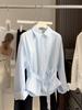 Women's Spring Korean-Style Pleated Waist Lapel Shirt - Loose Fit, Long Sleeve Layering Top