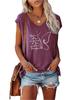 Women Fashion V Collar Short Sleeve Top Summer Casual Print T-shirt