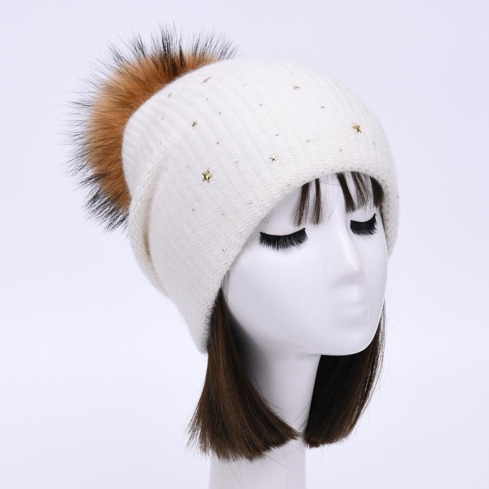 Solid color rabbit velvet double-layer thermal wool hat knitted hat autumn and winter windproof ear protection striped hat