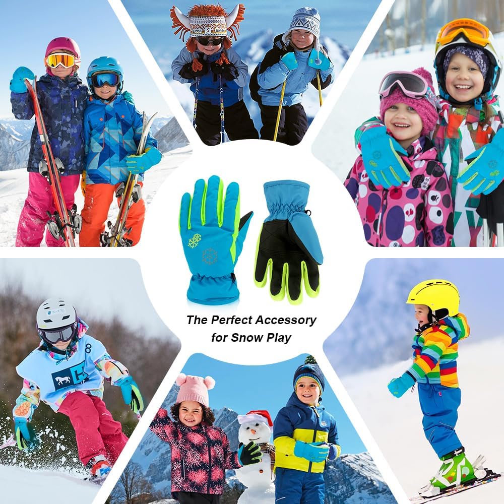3 Sizes Kids Gloves, Snow & Ski Gloves for Boys & Girls, Winter Waterproof