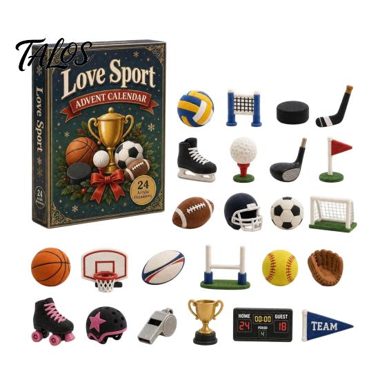 Sports Collectibles for Enthusiasts Advent Calendar 2026, 24-Day Christmas Countdown Box with Mini Durable Sport Ornaments Volleyball Golf Hockey