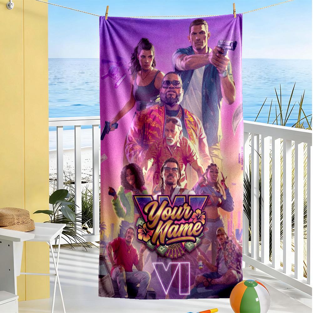 Grand Theft Auto Customizable Name Beach Towel Super Soft & Absorbent Suitable for Swimming Gym Camping Yoga Vacation