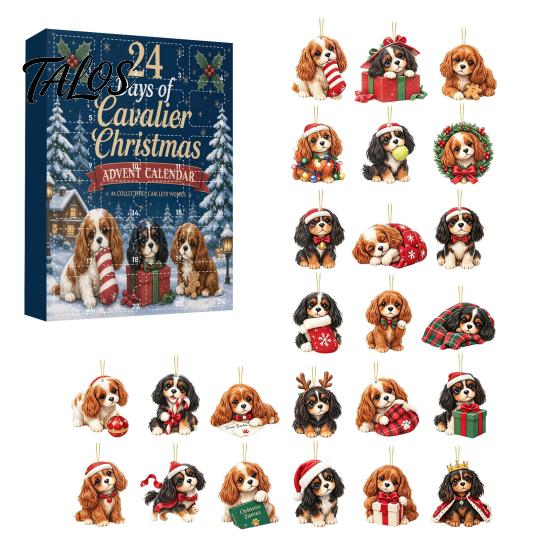 Animal Theme Party Favors Christmas Cat Dog Advent Calendar, 24Pcs Acrylic 2D Ornament Set Tree Ornaments with Cute Kitten/Dog/Lion Designs,