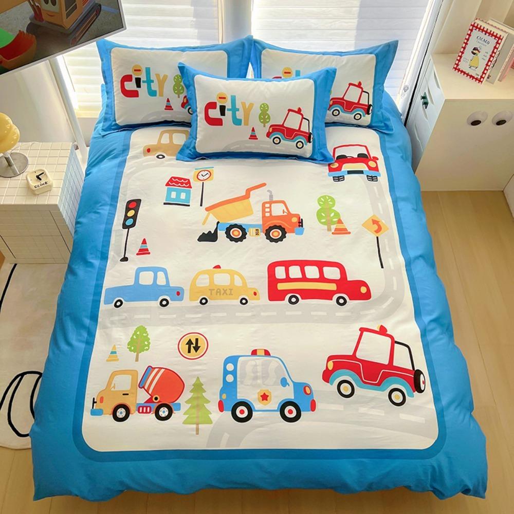 Cute Cartoon Astronaut Motif,Microfibre Bedding Sets, Children's Bed Decor Duvet Cover for Teenagers Adult  with Zip 3-Piece