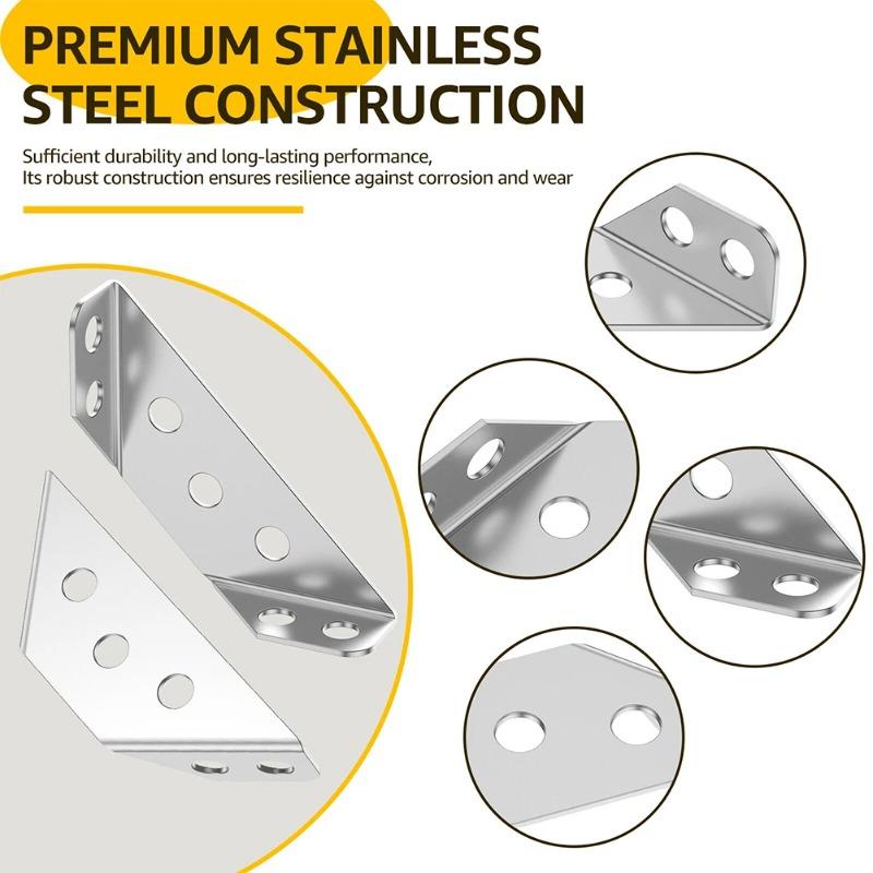 30pcs Stainless Steel Furniture Corner with Screws Corner Brace Angle Corner Bracket for Shelves Wood Furniture Chair Drawer Cabinet