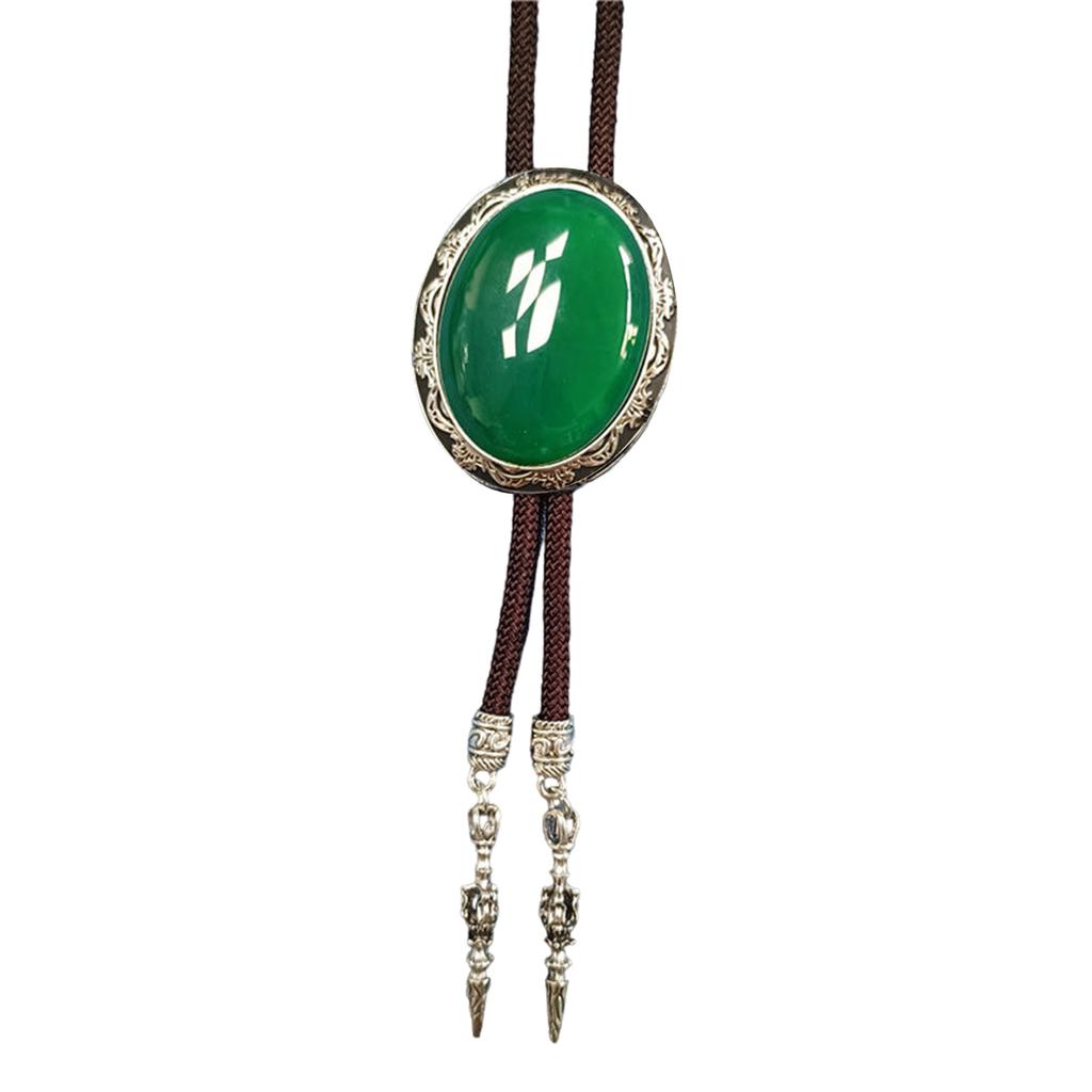 Western Vintage Braided Rope Bolo Tie with Oval Shape Stone Pendant Adjustable Cord Necktie Jewelry Necklace for Men