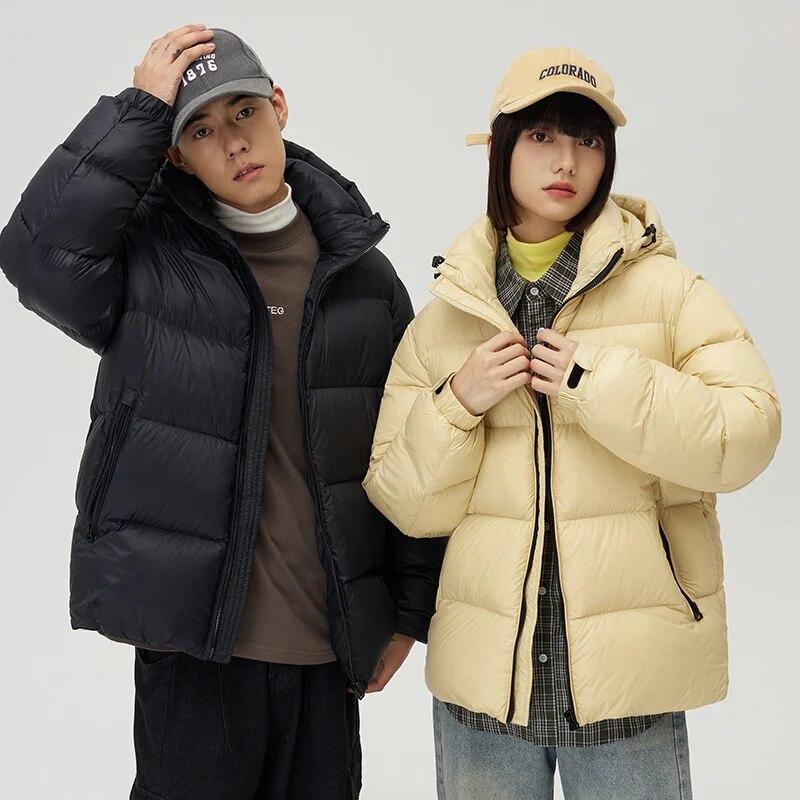 

Зимняя мужская куртка, высококачественный короткий пуховик, ветрозащитная куртка с капюшоном для пар 90, теплая и ветрозащитная куртка