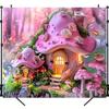 Pink Fairy Tale Mushroom Cottage Tapestry, Party and Photography, Perfect for Spring/summer Event Mushroom Party Decorations