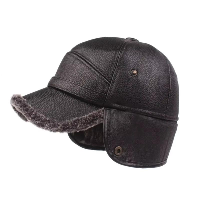 Fashion Foldable Winter Thickened Leather Cap With Built-in Earmuffs For Cold Wind As Warm Outdoor Sports Baseball Caps