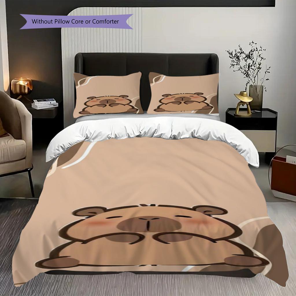 Cute Starry Bear Hug Three-piece set (1 * duvet cover + 2 * pillowcase, without core) 2D Flat Christmas birthday gift Bedding set