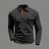 Spring Men's Long Sleeve Plaid Polo Shirt Button Pocket Sports Polo Shirt