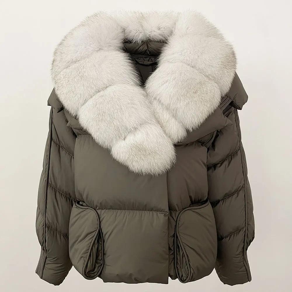 OFTBUY 2024 Winter Jacket Women Natural Real Raccoon Fox Fur Collar White Duck Down Coat Thick Warm Streetwear Casual Outerwear
