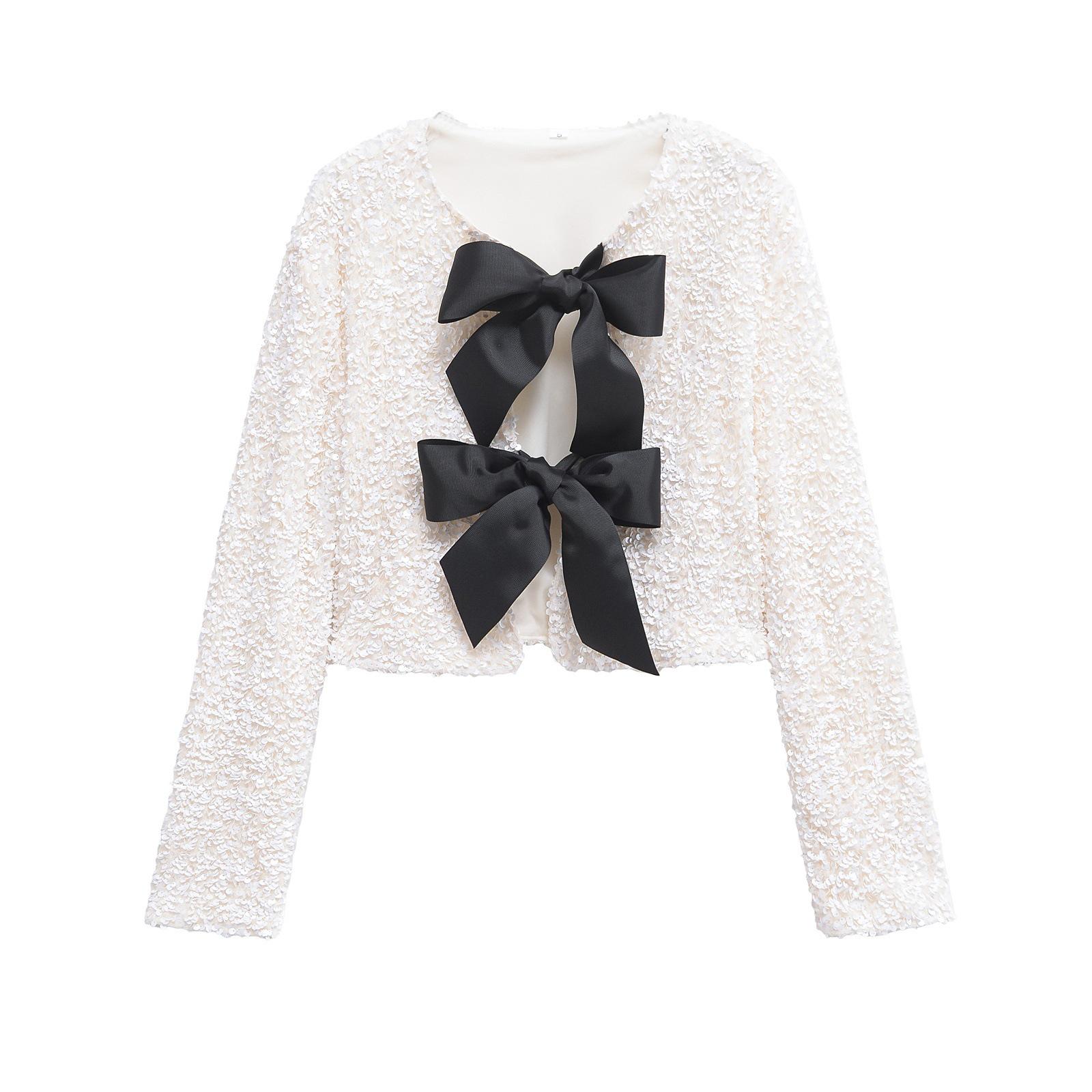 European American Women s Sequin Bow Jacket - Trendy INS Design S белый
