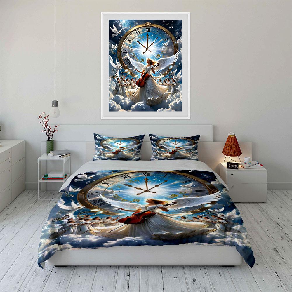 Clock, angel, cello, doves. Bedding sets Duvet cover sets Duvet covers Pillowcases(1*Duvet Cover 2*Pillowcases without duvet insert)