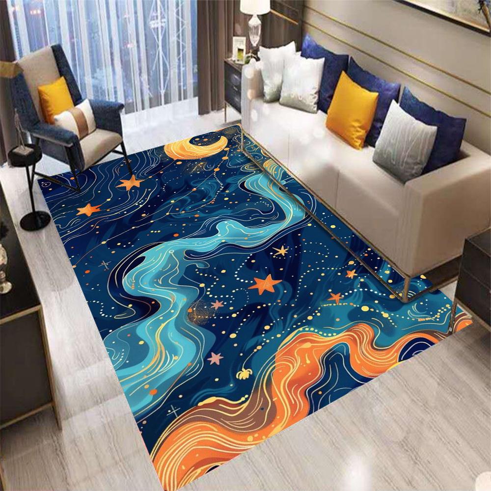 Retro Bohemian Moon Starlit Sky Area Rug Non-Slip Carpet for Living Room Bedroom Sofa Kitchen Entrance Door Mat Home Decor