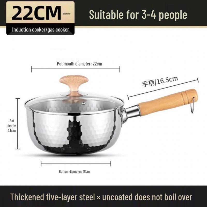Extra Thick 304 Stainless Steel Yukihira Milk Pot, Uncoated for Baby Food, Cooking Noodles, Small Household Pan