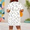 Women Plus Size White Floral Printed Round Neck Short Sleeve Top And Pocket Shorts Two Piece Set