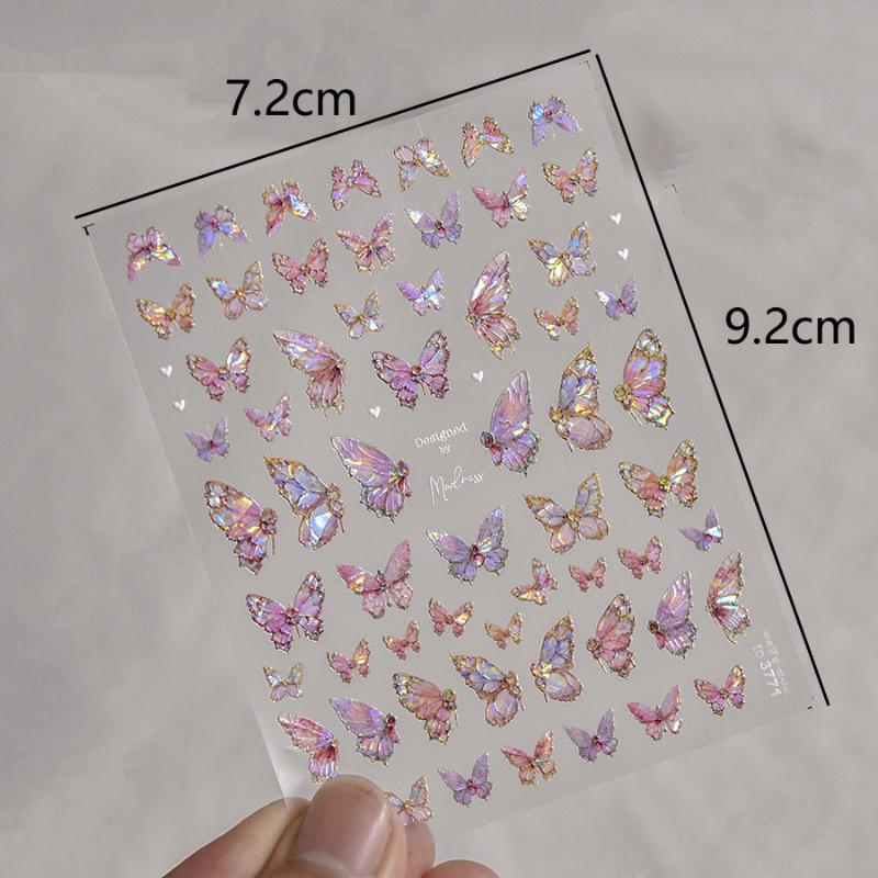 2Pcs Kawaii Butterfly Nail Stickers Luxury Glitter Shell Aurora Nail Artdecorations Decals Diy Manicure Slider Foil