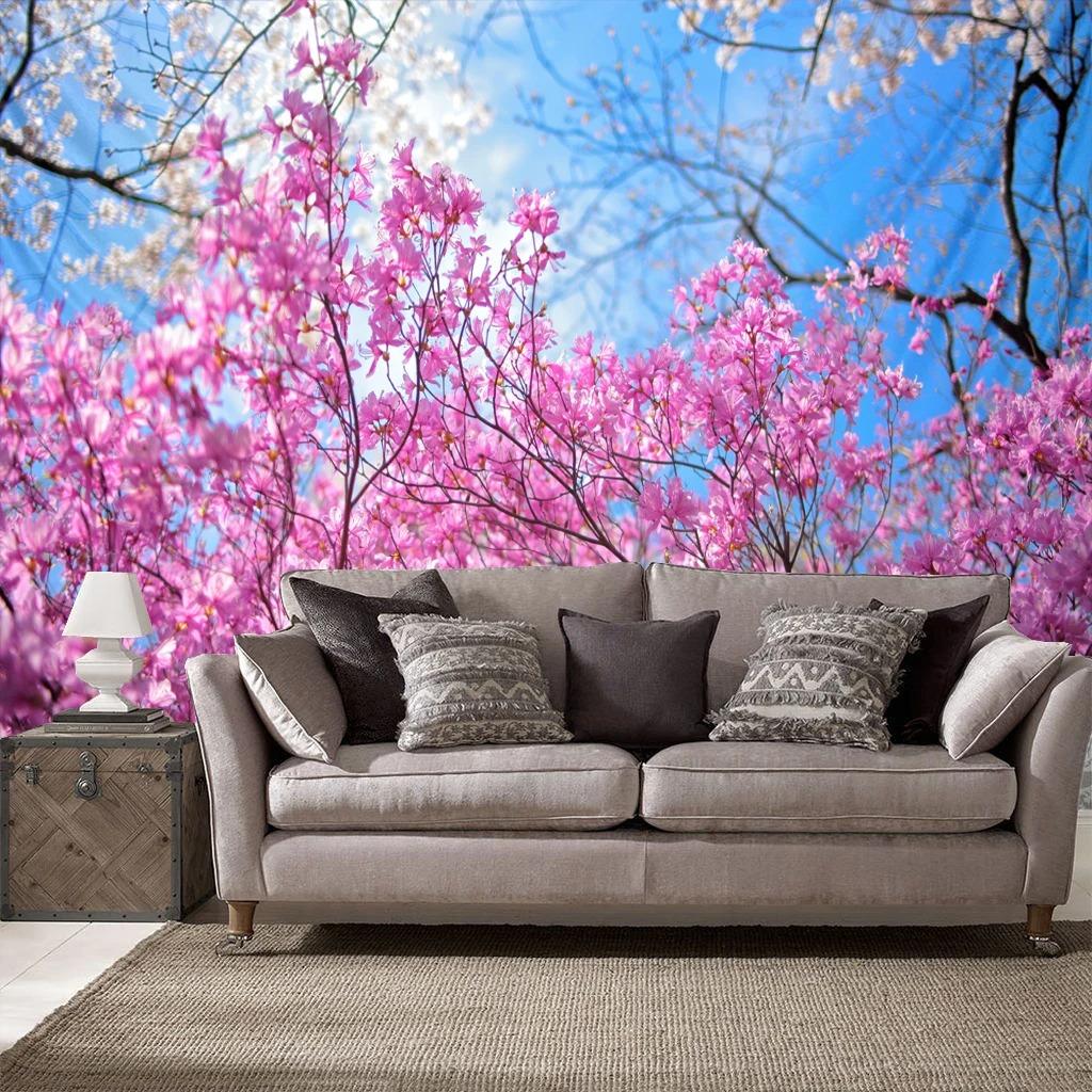 Pink Romantic Cherry Blossom Pattern Tapestry Office Living Room Tapestry Home Wall Decoration Tapestry