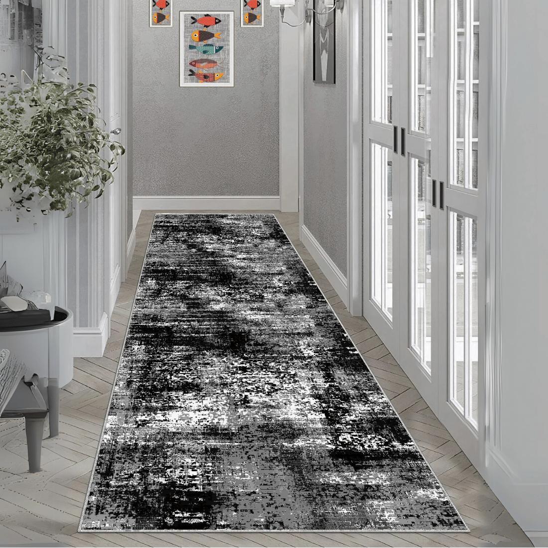 Tapis de salon noir - Tapis élégant, antidérapant et doux à la texture, tapis de couloir, tapis de cuisine, tapis de passage 40 x 60 noir