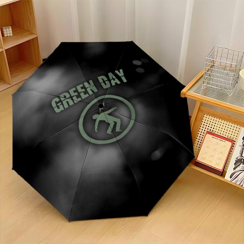 Green Day Print 8?Ribs Automatic Umbrella Wind Resistant Lightweight Folding Umbrella For Outdoor Travel
