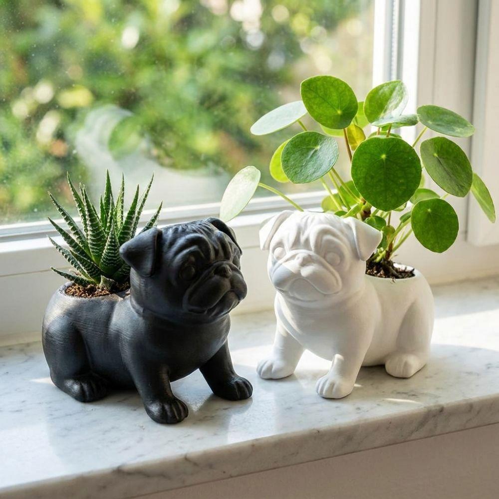 Funny Pug Shaped Planter Pot 3D Printed Dog Succulent Planter Indoor Outdoor