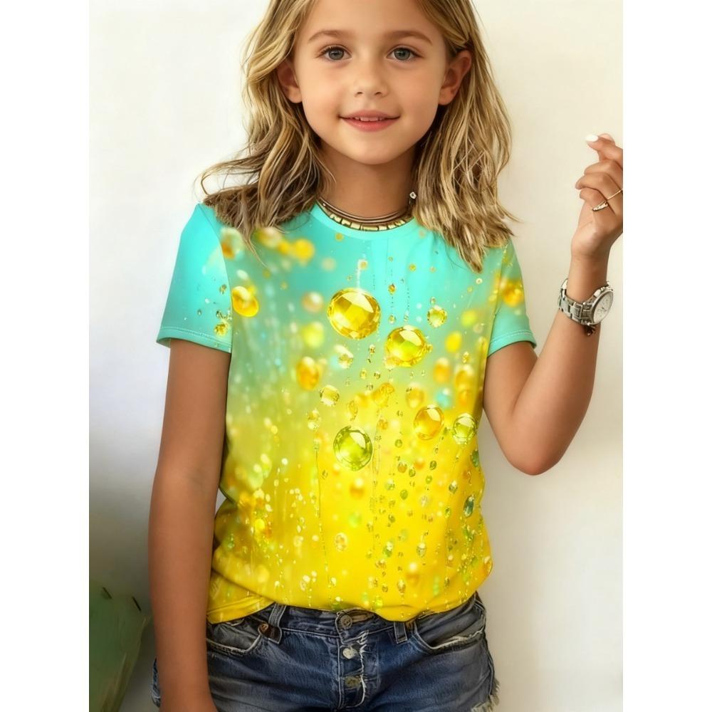 

Children s Cute Waterdrops 3D Printing T-shirts Girls Party Fashion Soft Comfortable T-shirts Kids Top 170 жёлтый/синий