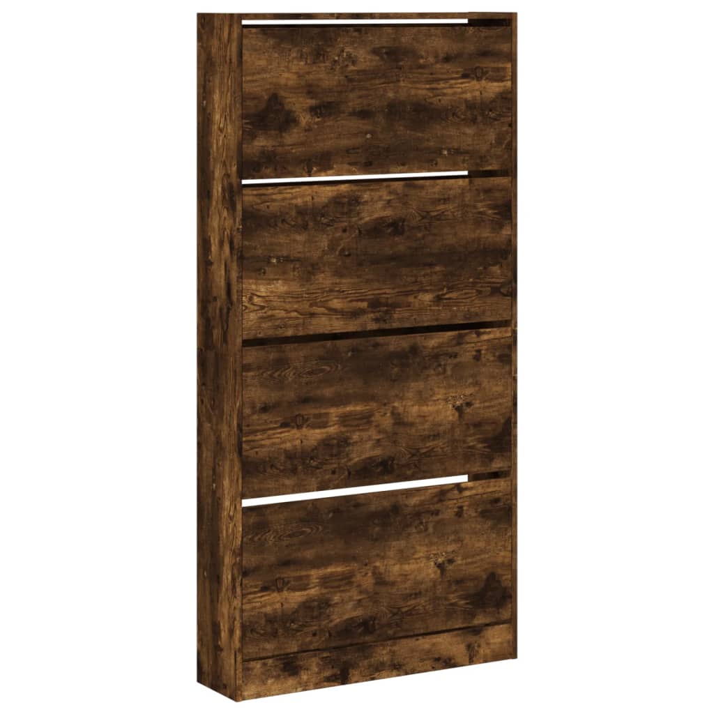 Shoe Cabinet with 4 Doors Smoked Oak Finish 80 x 21 x 163.5 cm