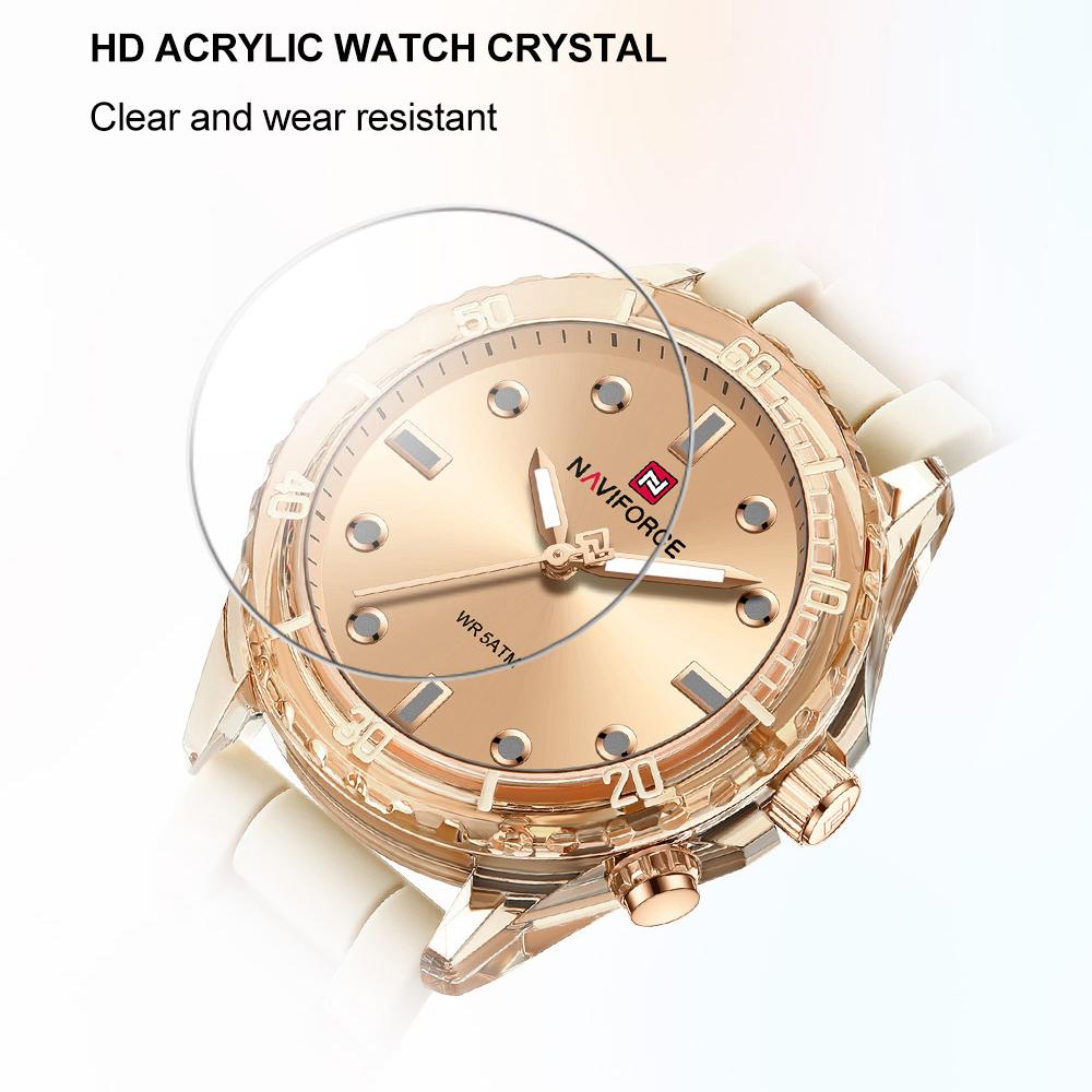 NAVIFORCE Women's Quartz Watch Silicone Strap Waterproof Luminous Pointer Lightweight Fashion Casual Women's Watch NF7115
