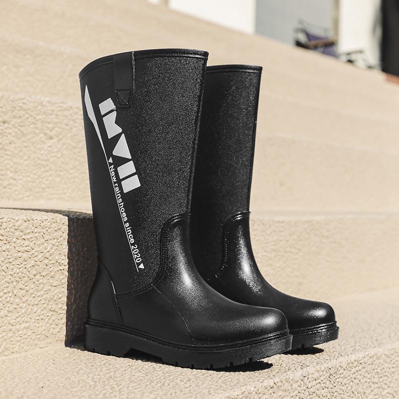 New high tube rain shoes women's water shoes fashion rain boots outdoor rubber shoes fleece thickened non-slip water boots