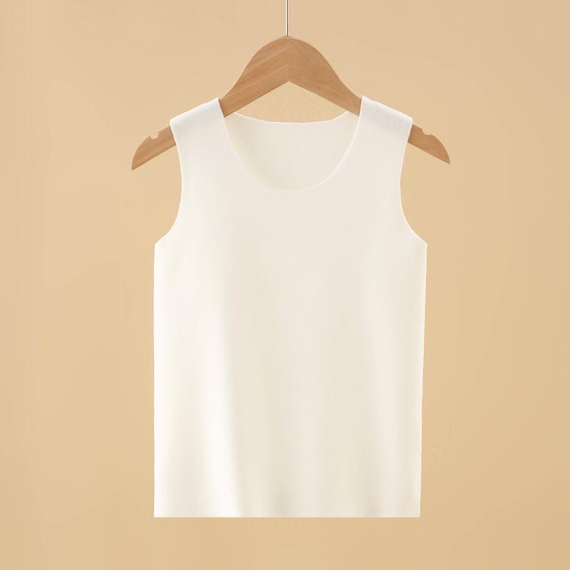 Kids' Fleece-Lined Seamless Winter Vest, Sleeveless White Camisole T-shirt with Belly Protection for Boys and Girls