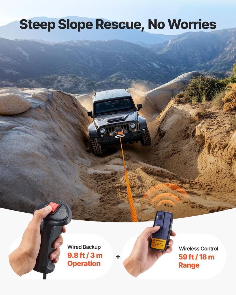 Electric Winch, 5400 kg Load Capacity, 12V DC Truck Winch with 9.1 mm x 23 m Synthetic Rope, Wireless & Wired Remote Control, IP55 Waterproof for