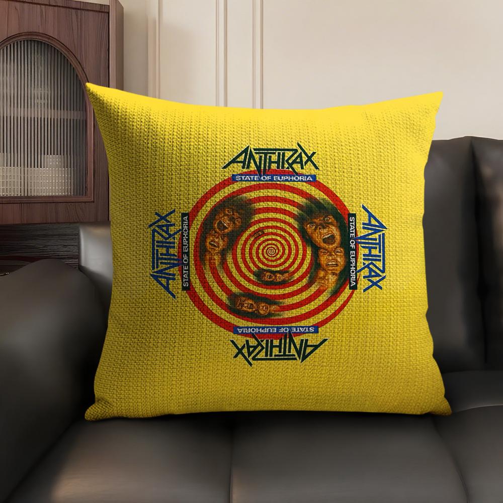 A-Anthrax Band Cushion Cover Natural Linen Organic Fabric Double-Sided Printing Sofa Home Decor Gift Pillow Case