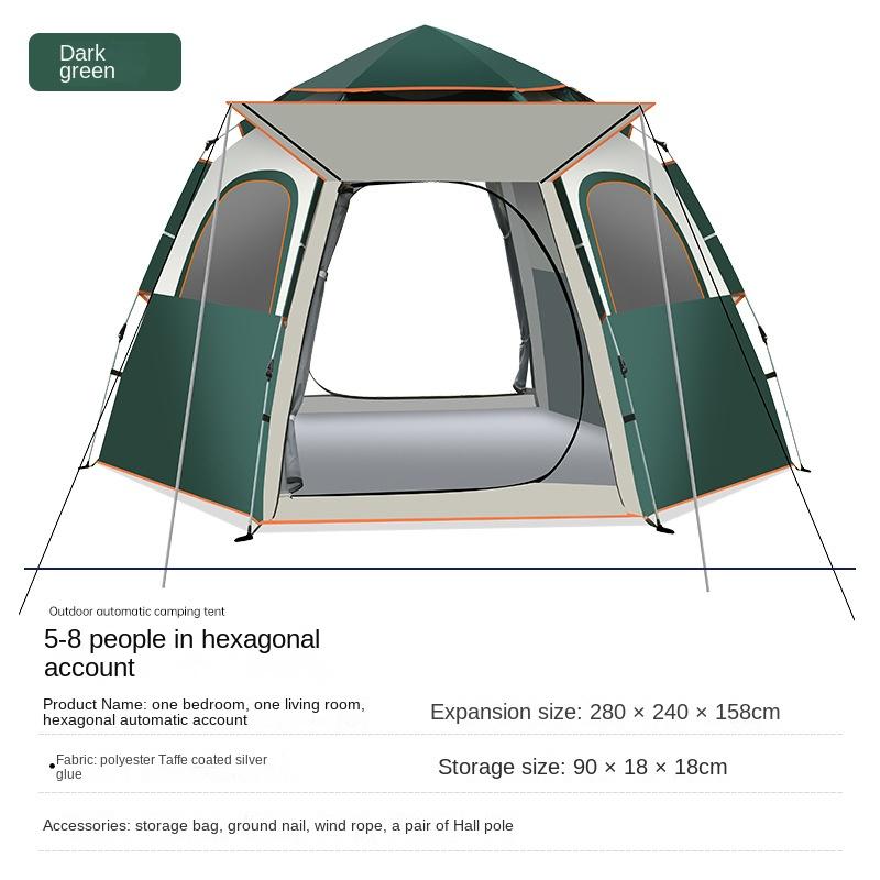 Outdoor-Zelt für mehrere Personen, großes Sechseck-Zelt, automatisch, regenfest, verdickt, Campingausrüstung, Parkausflug, Picknickzelt