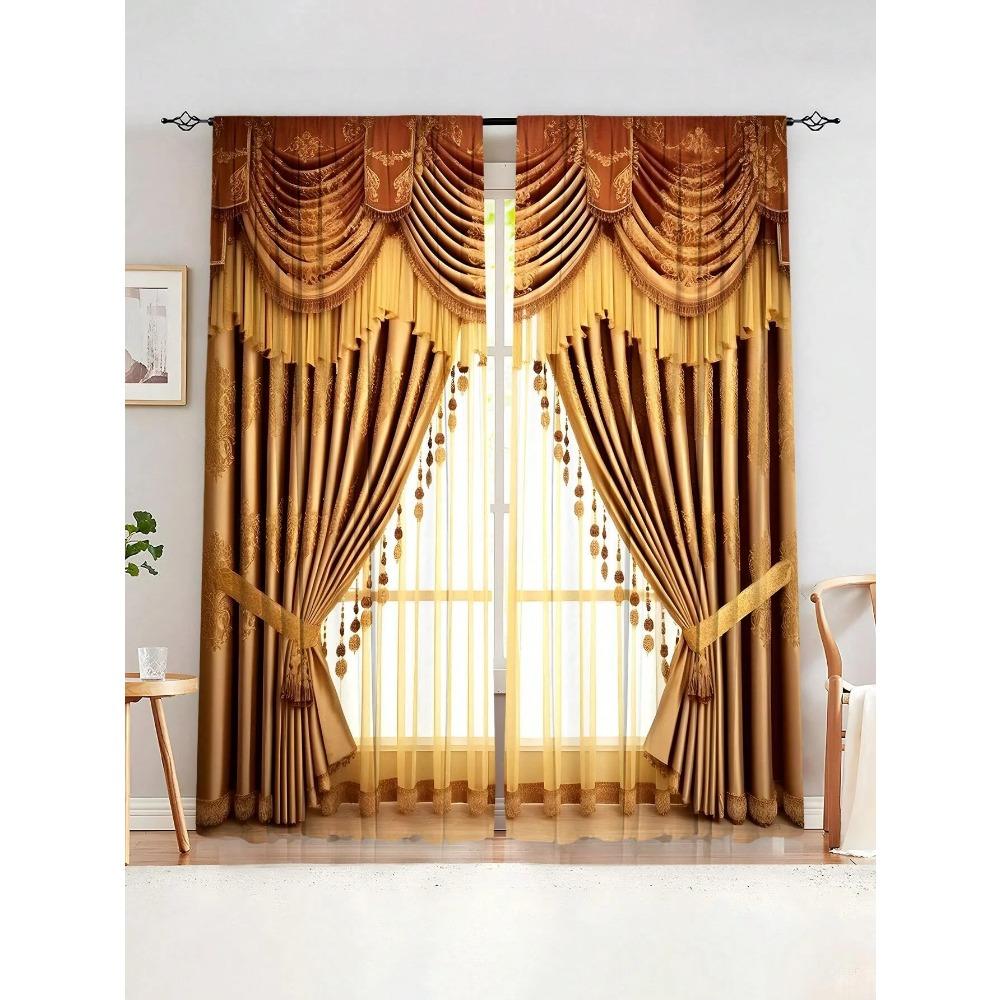 2pcs Digital Printed Curtains With Modern Retro High-Grade Polyester Fiber,Household Decor Pole Top Drapes For All Season