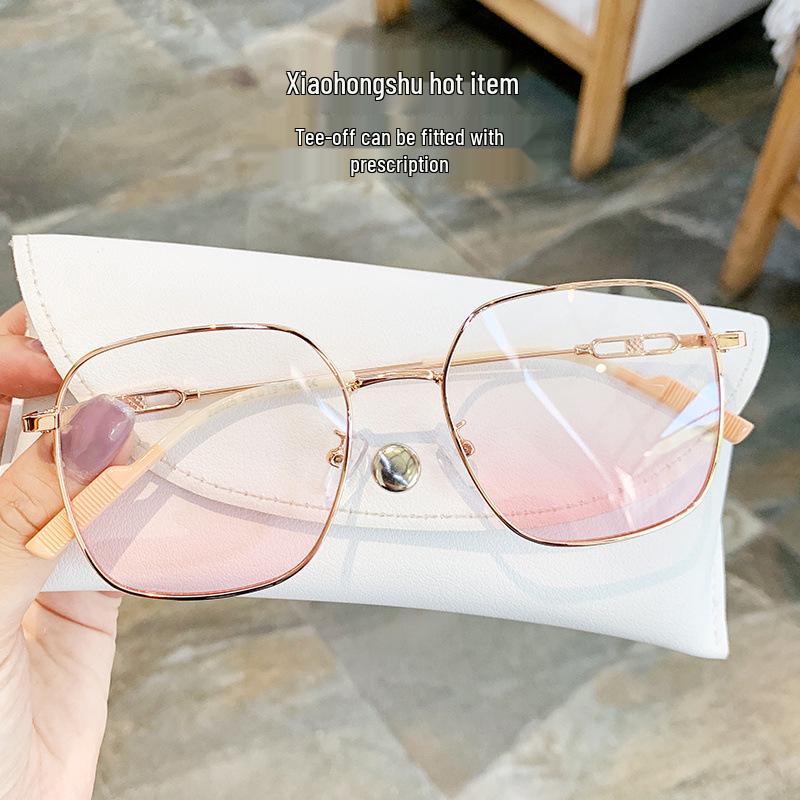 Metal Matte Glasses for Women - Built-in Blush, Prescription Compatible, Large Frames, Face Slimming Effect