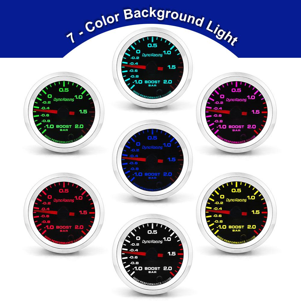 7 Colors Pointer Boost Gauge 2'' 52mm 12V Turbo Boost Gauge Bar With Stepper Motor